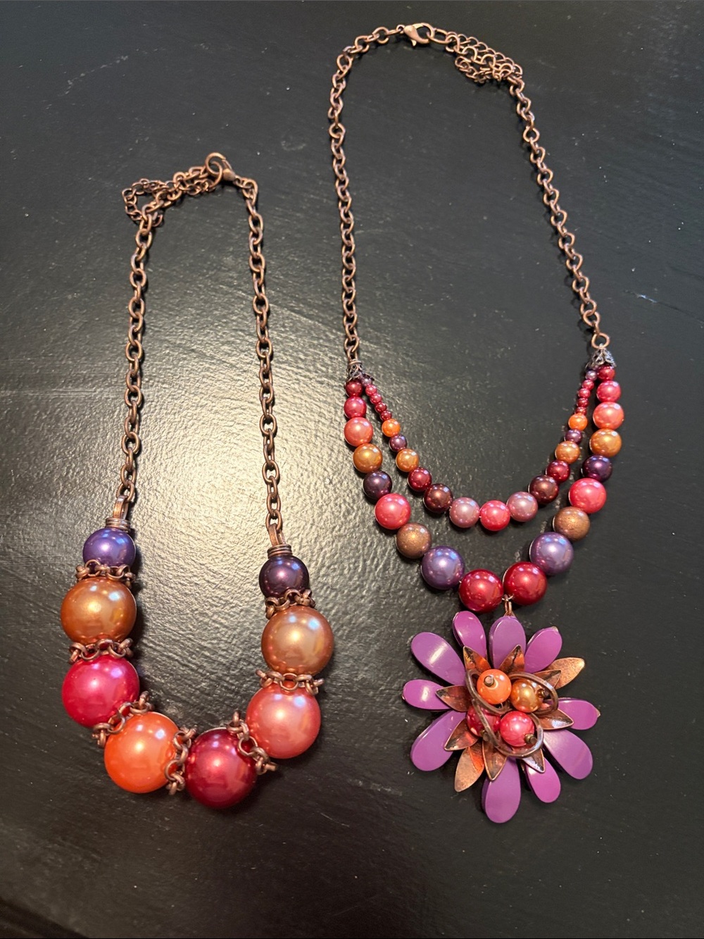 Layered Purple & Pink Beaded Flower Pendant Necklace - Women's Jewelry Set
